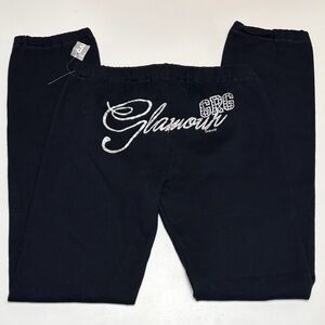 Garage “Glamour” rhinestone graphic Black Fleece Sweatpants, Size XS NWT Vtg